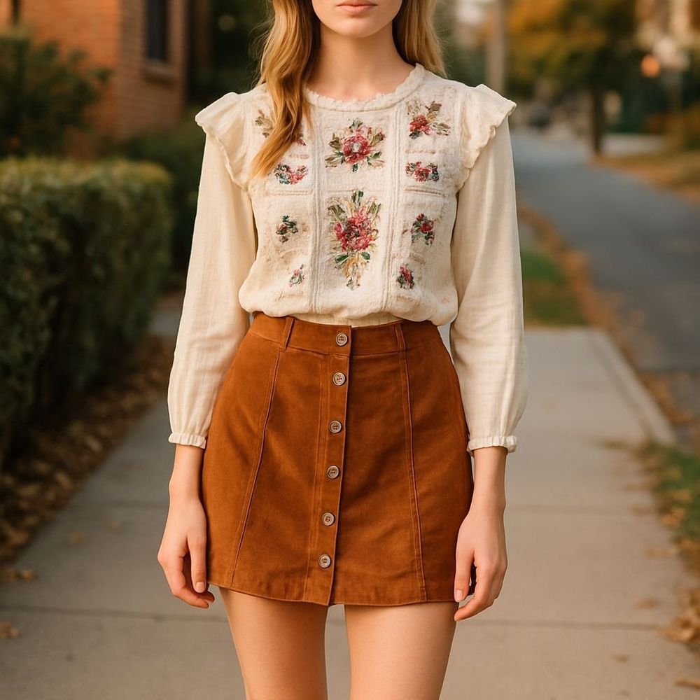 Brown Button-Front Women's Skirt
